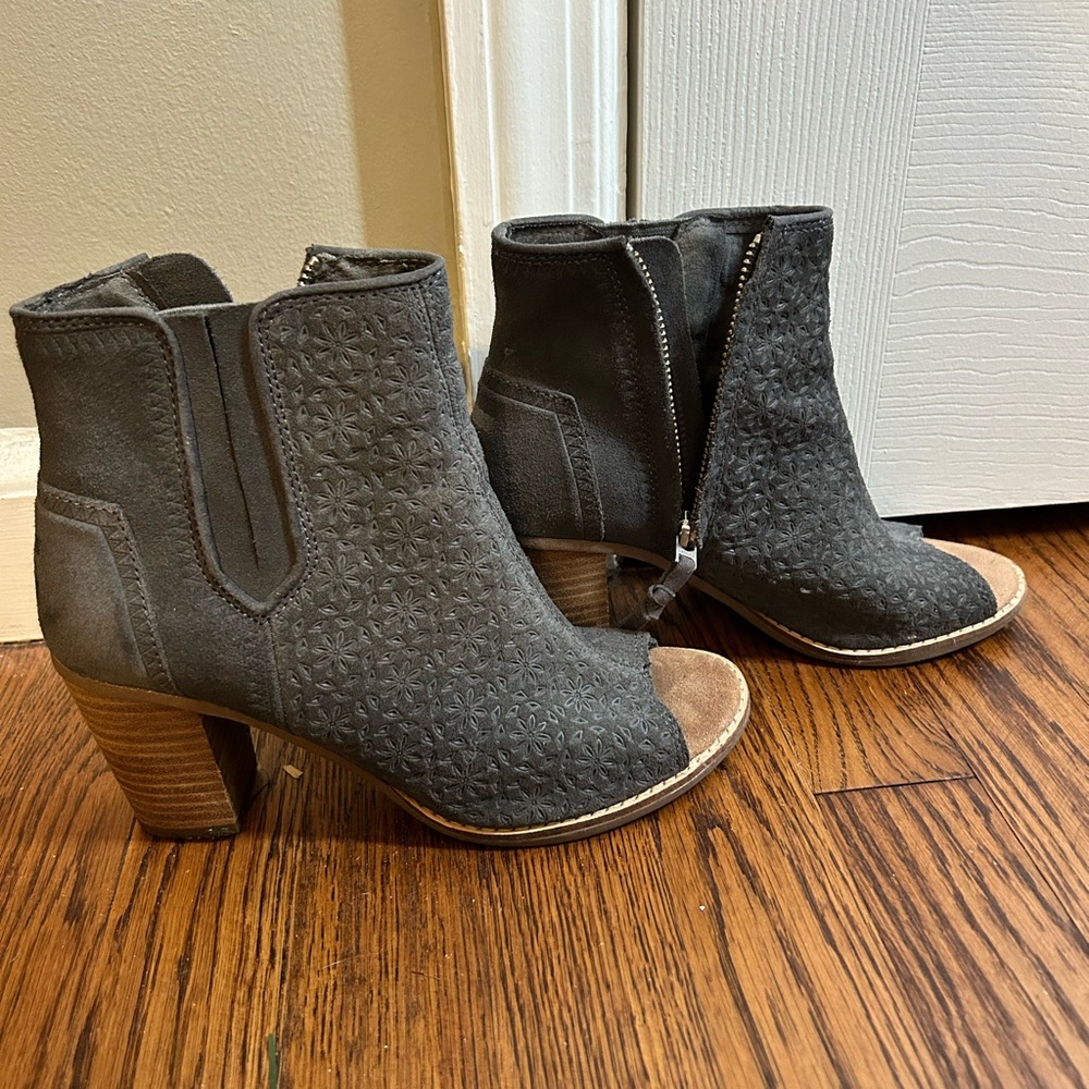 Toms Majorca Charcoal Ankle Booties peep toe